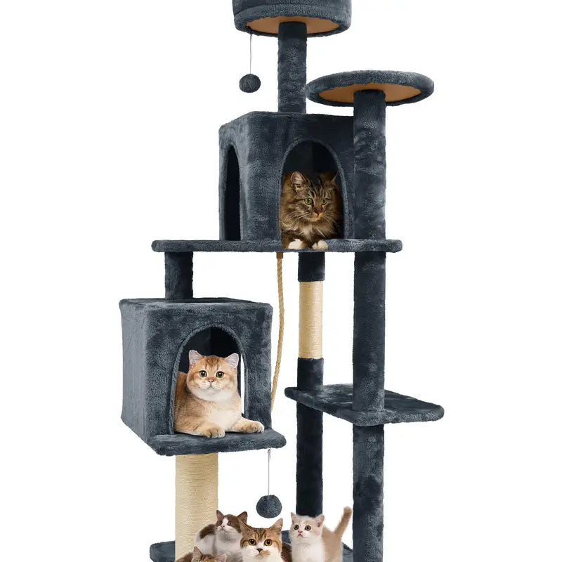 Wecharmer 58-Inch Plush Sisal Cat Tree Tower - Vertical Scratcher with High Platform, Condos, and Hanging Toy - Stylish Indoor Furniture for Medium and Small Cats up to 27.5 lbs