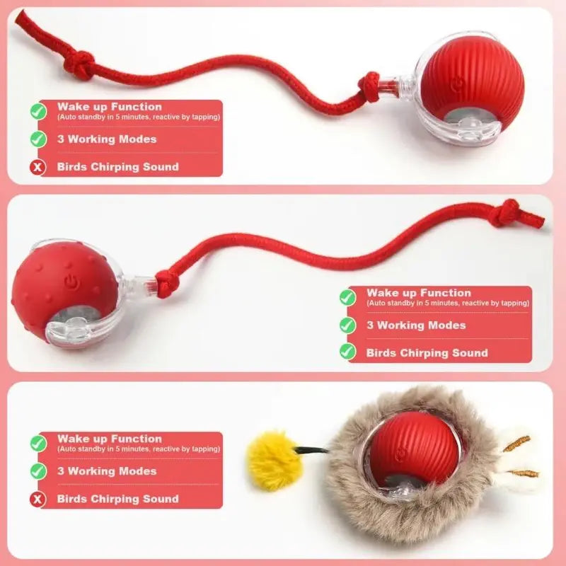 Interactive Rechargeable Ball Toy for Cats and Dogs with Bird Chirping Sound, Smart Motion Sensor, Chew-Resistant Design, and Ultra-Quiet Operation - Ideal Anti-Depression Gift and Multi-Surface Compatibility