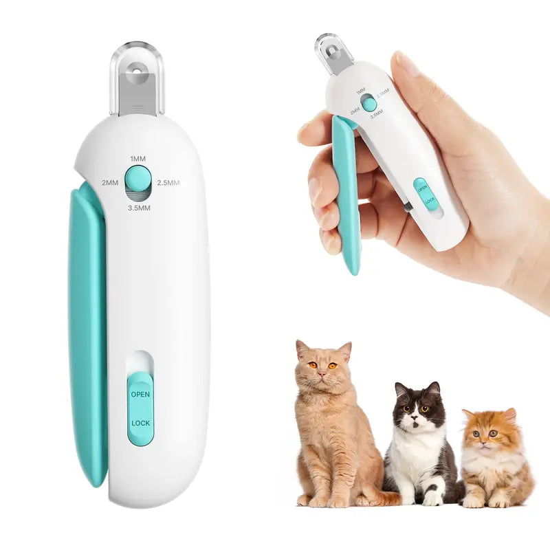Potaroma Universal Cat Paw Trimmer with Adjustable Holes, Integrated Nail File, Anti-Splash Design, Lockable Storage, and Travel-Friendly Features (Blue)