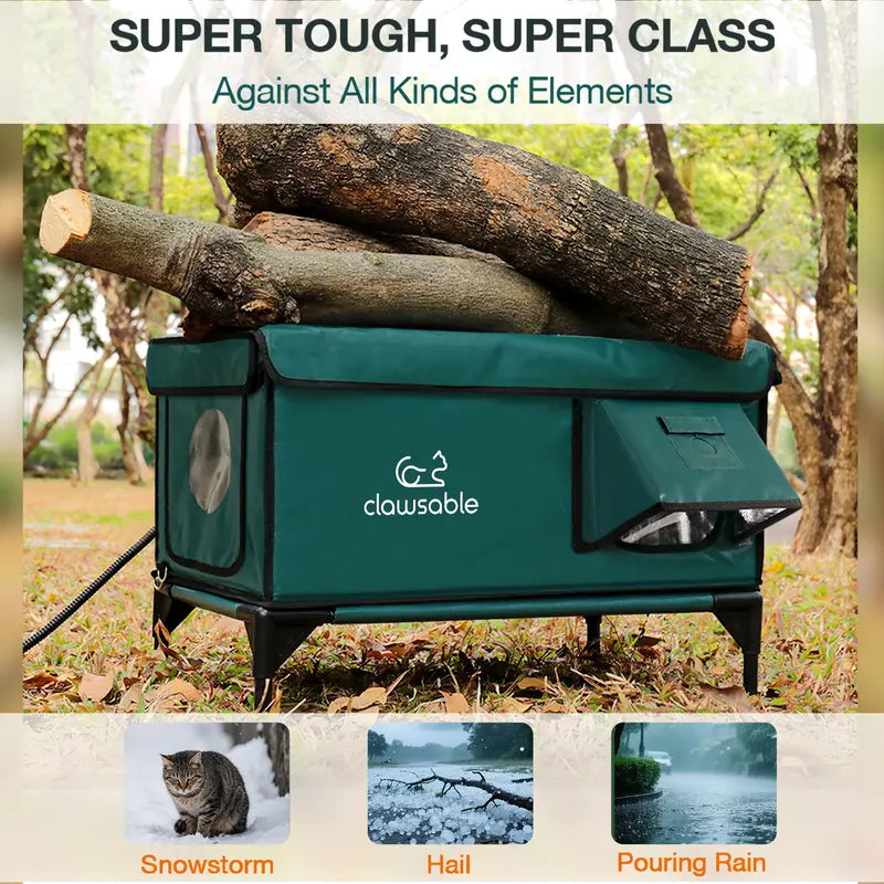 Clawsable Indestructible Heated Outdoor Cat House - 100% Waterproof, Fully Insulated Shelter with Safe Escape Door for Feral Cats and Kittens